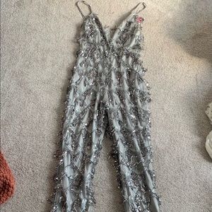 Fringe low cut silver jumpsuit